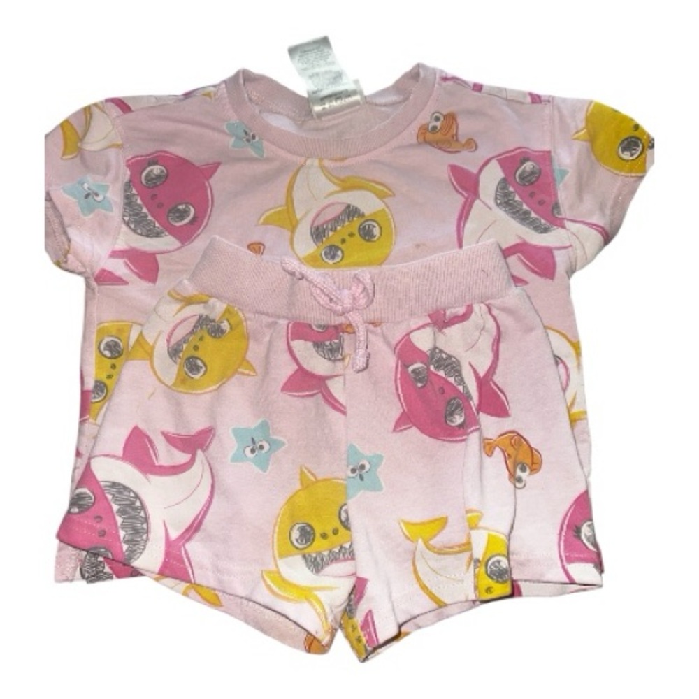 Baby Shark Pink Short Set - Pink & Yellow Pattern